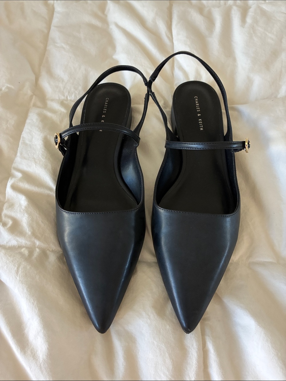 Charles & Keith Black Pointed Slingback Flats - EU sz 40/US sz 10